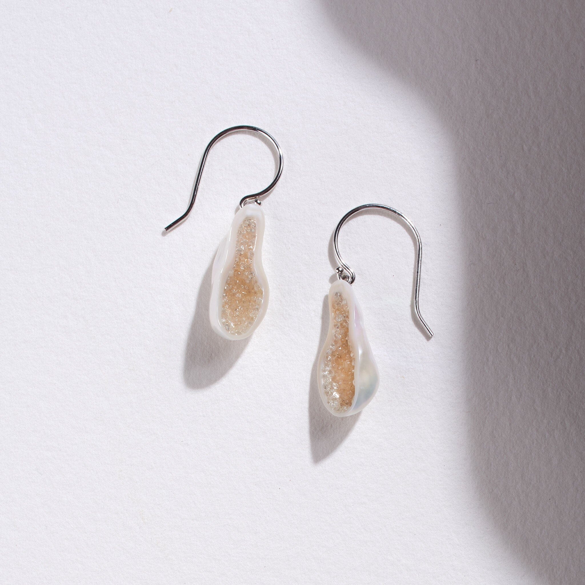 Freshwater Souffle Pearl Geode Dangle Earrings with Diamond