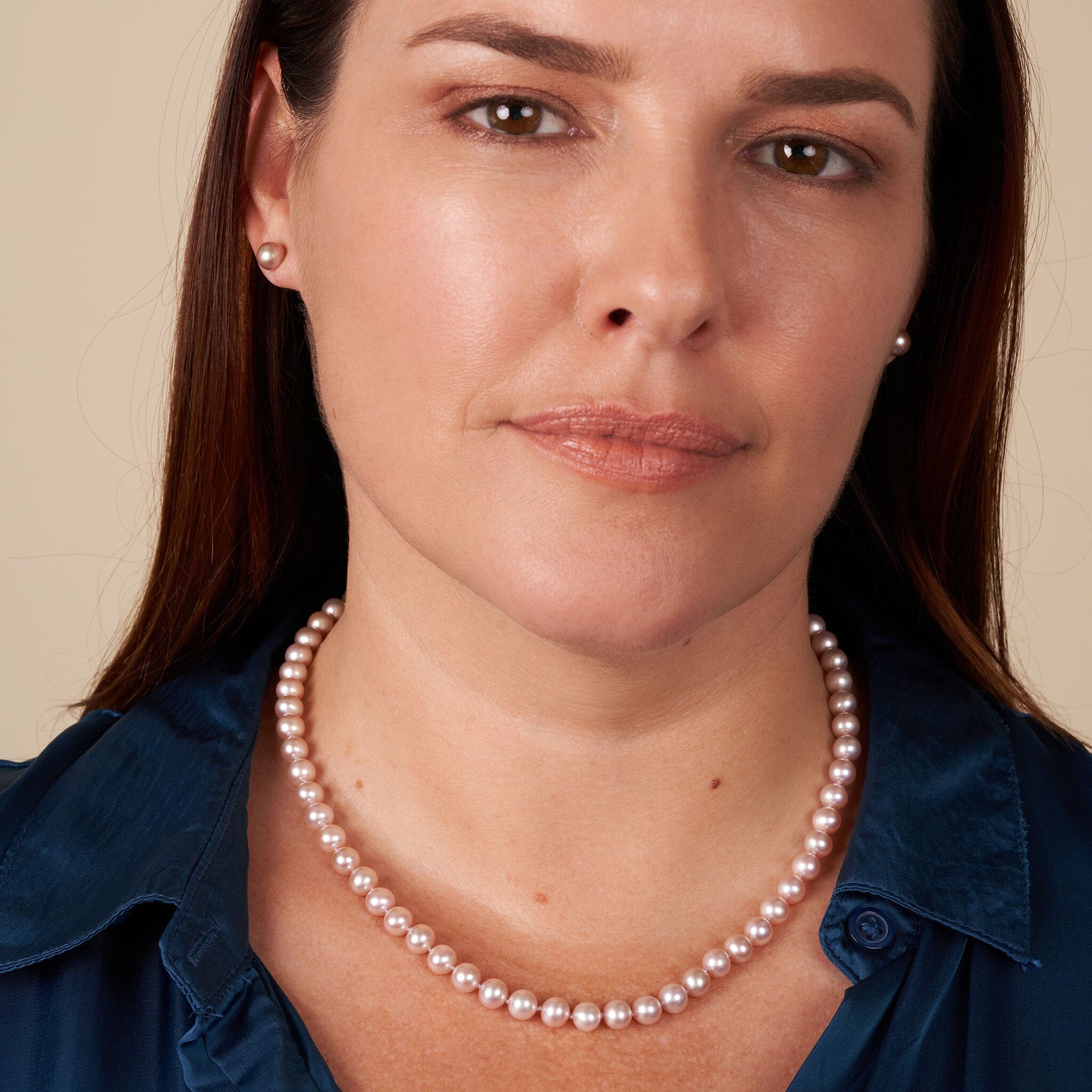 6.5-7.0 mm AAA Lavender Freshwater Pearl 18 Inch Necklace and Stud Earring Set