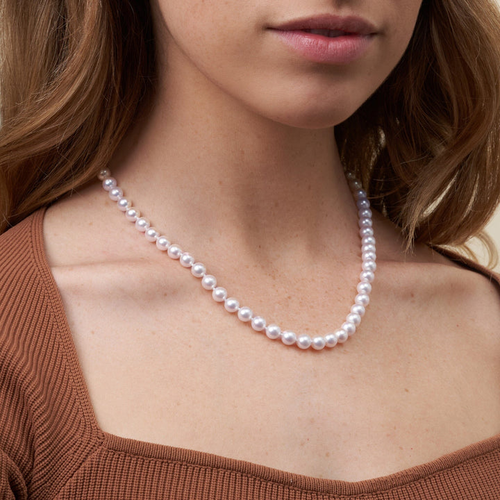 6.5-7.0 mm 18 Inch AAA White Akoya Pearl Necklace on model