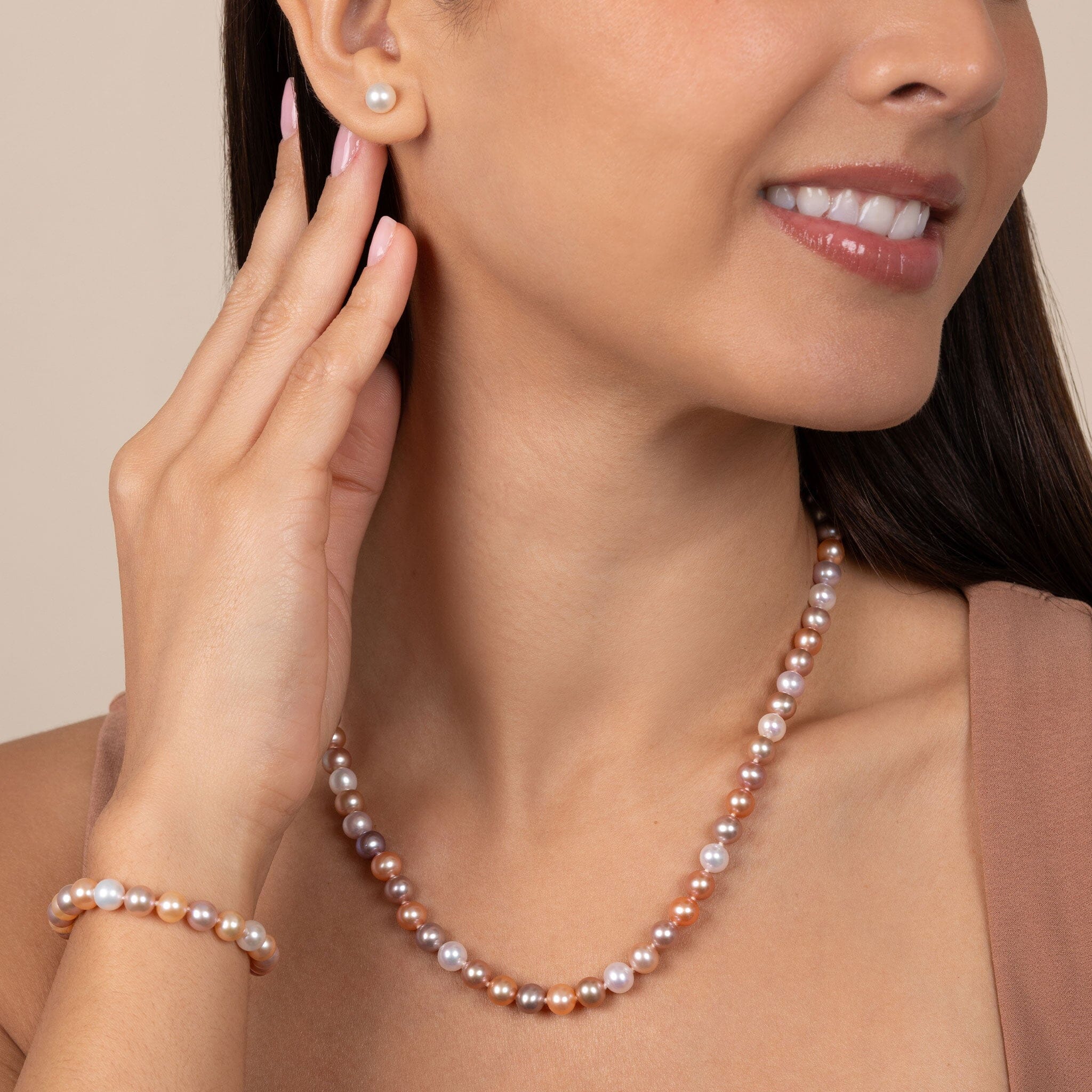 3-Piece Set of 6.5-7.0 mm Freshadama Multicolor Freshwater Pearl