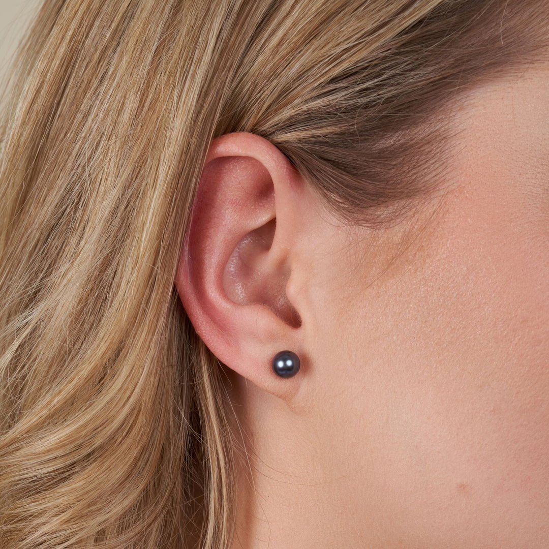 6.5-7.0 mm AAA Black Freshwater Pearl Stud Earrings
