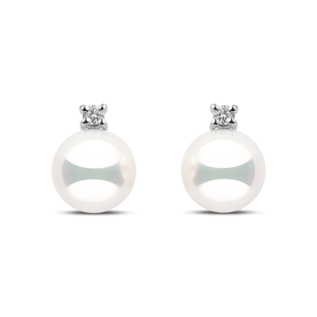 7.0–7.5 mm natural white Hanadama akoya pearl earrings with 0.06 cttw G-VS1 diamonds in 14k white gold. 