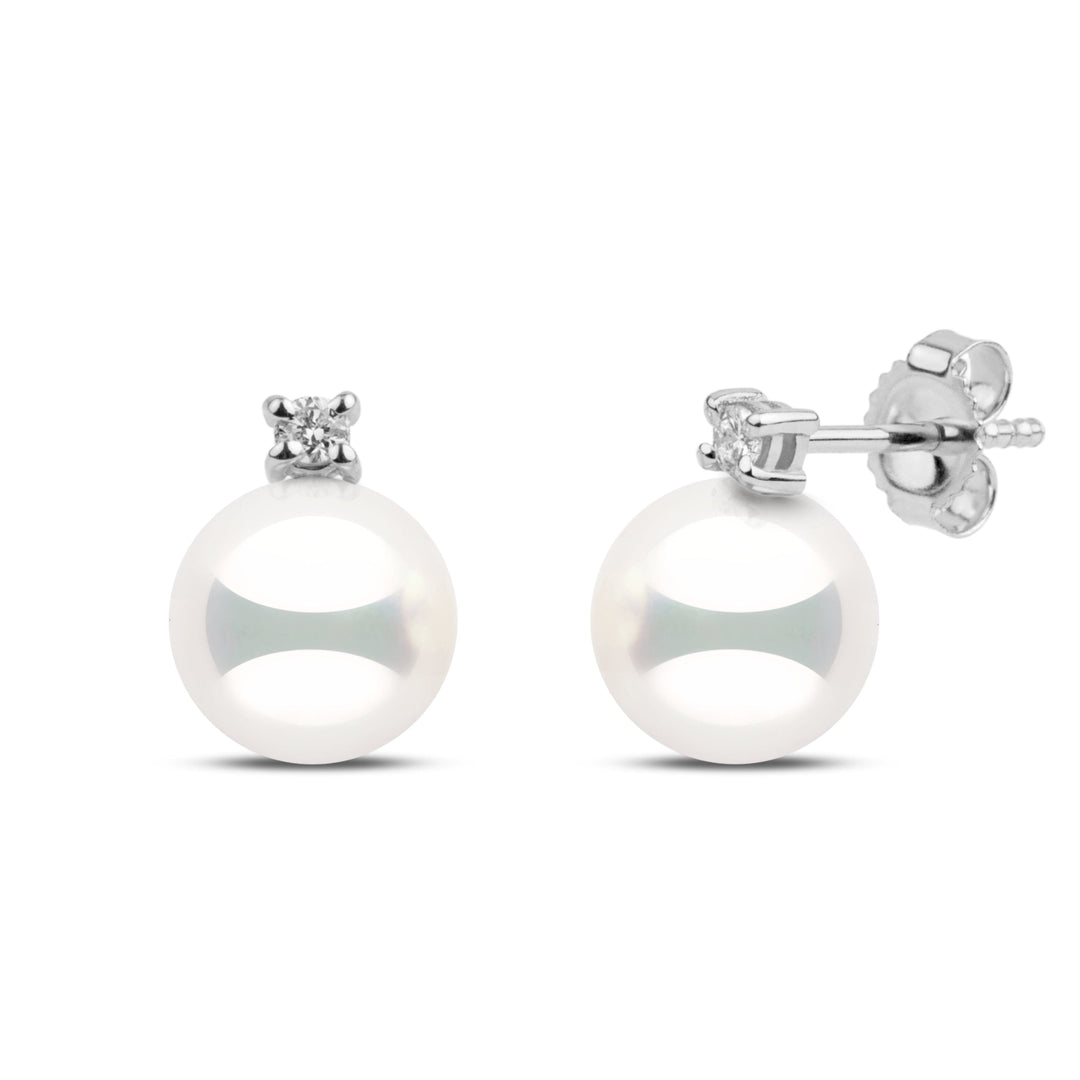 Starlight Collection 7.0-7.5 mm Natural White Hanadama Pearl and Diamond Stud Earrings white gold