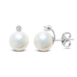 Starlight Collection 7.0-7.5 mm Natural White Hanadama Pearl and Diamond Stud Earrings