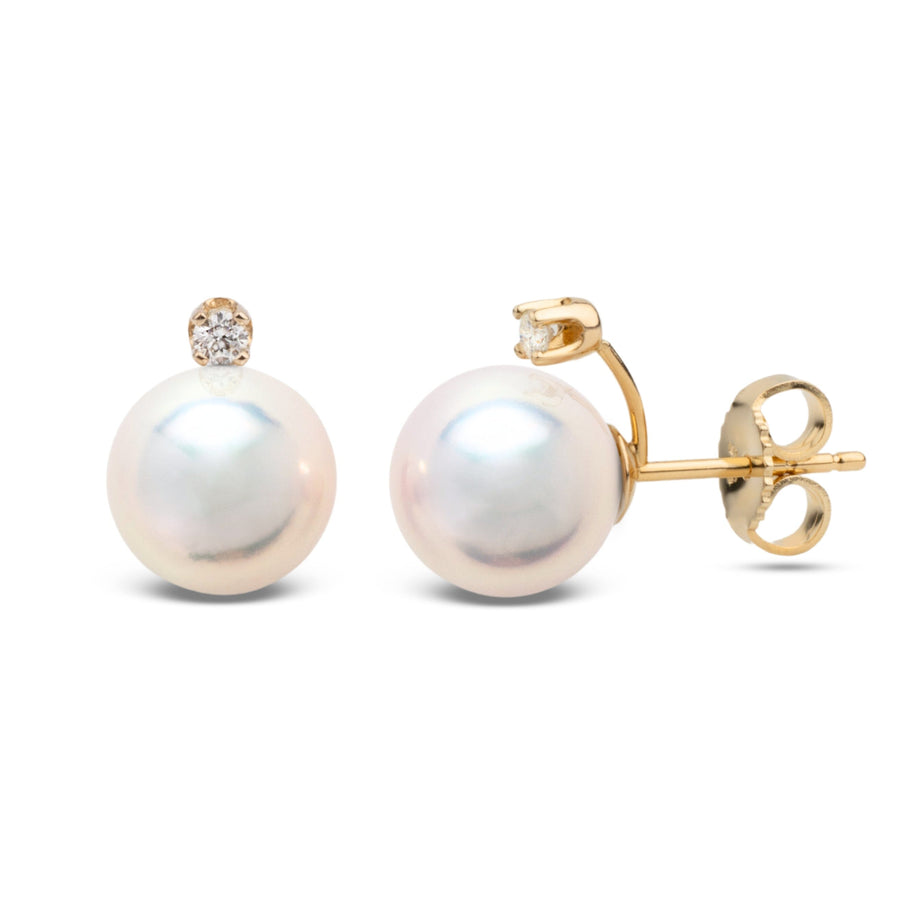 Starlight Collection 7.0-7.5 mm White Hanadama Pearl and Diamond Stud Earrings