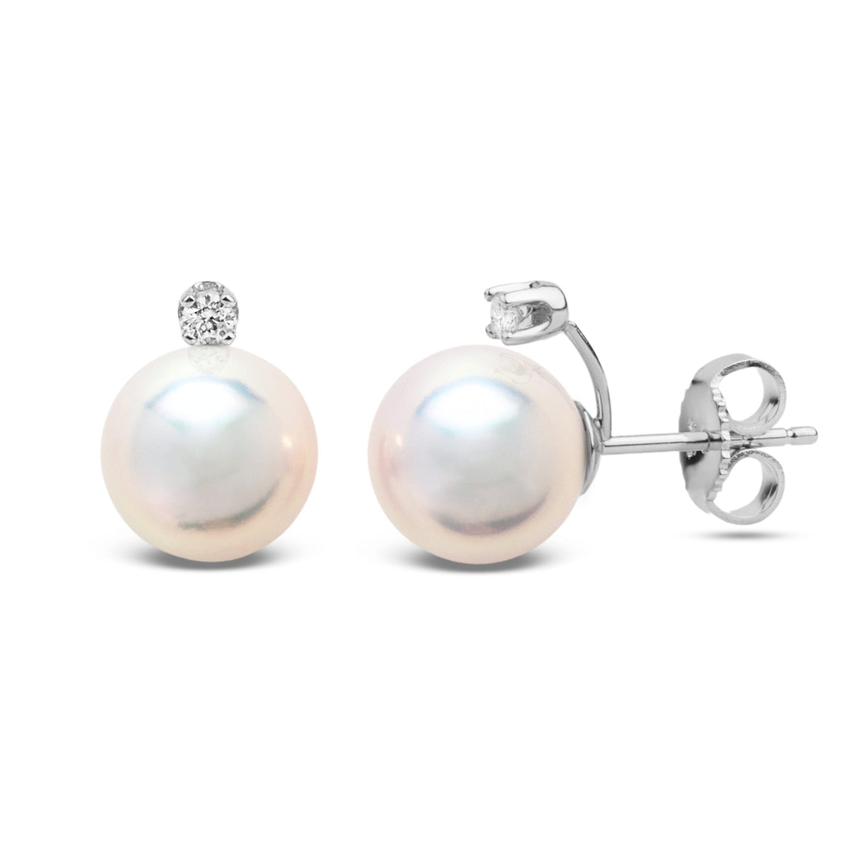 Starlight Collection 7.0-7.5 mm White Hanadama Pearl and Diamond Stud Earrings
