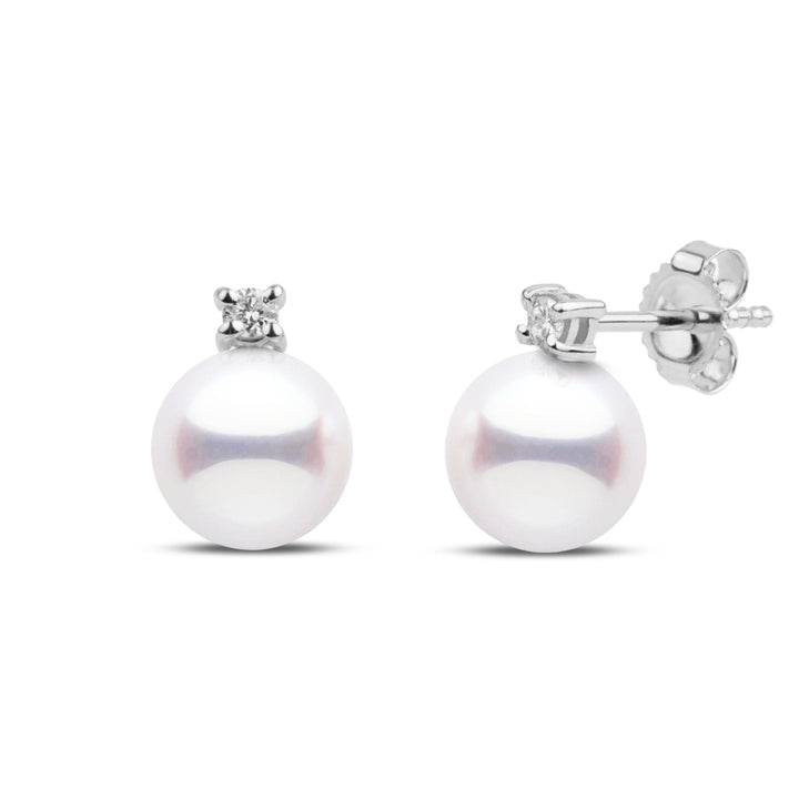 Starlight Collection 7.0-7.5 mm White Hanadama Pearl and Diamond Stud Earrings white gold