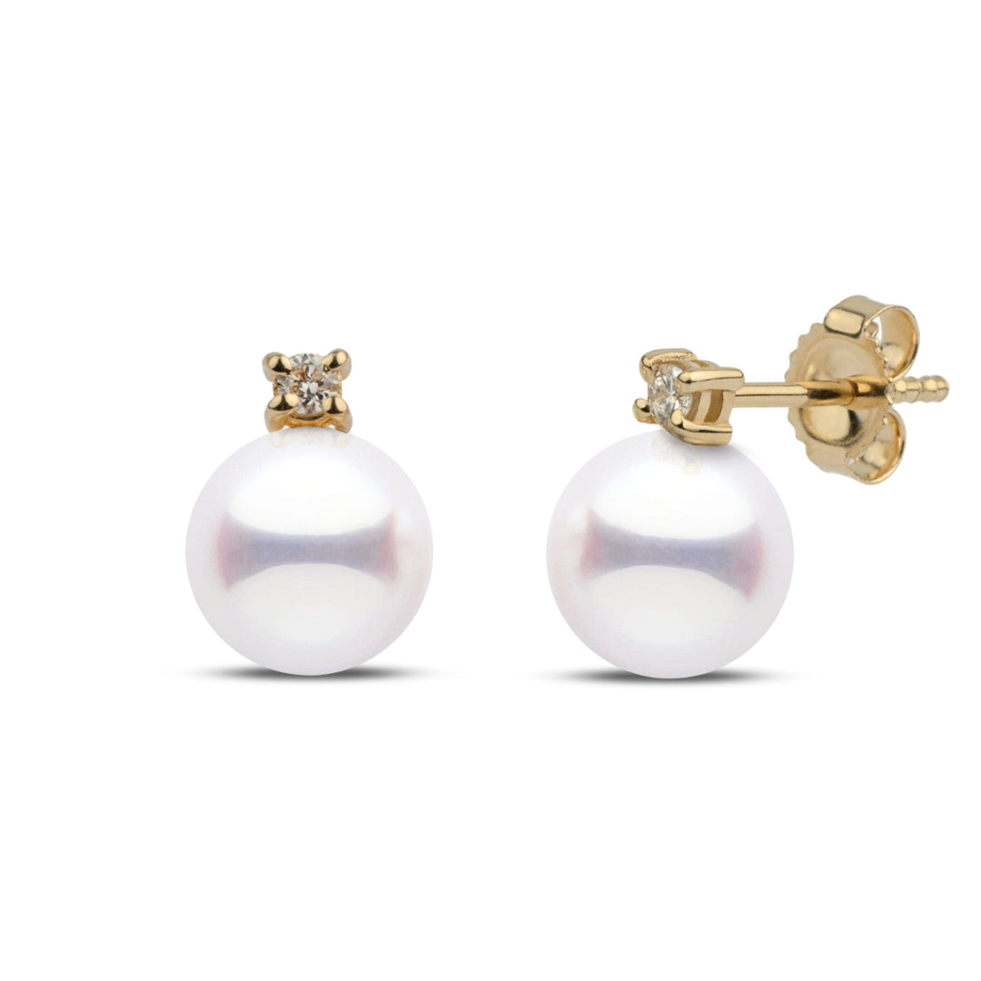 Starlight Collection 7.0-7.5 mm White Hanadama Pearl and Diamond Stud Earrings yellow gold