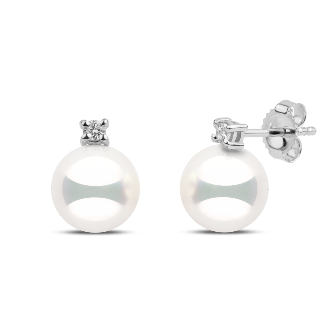 Starlight Collection 7.5-8.0 mm Natural White Hanadama Pearl and Diamond Stud Earrings white gold