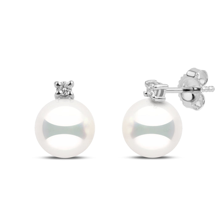 Starlight Collection 7.5-8.0 mm Natural White Hanadama Pearl and Diamond Stud Earrings white gold