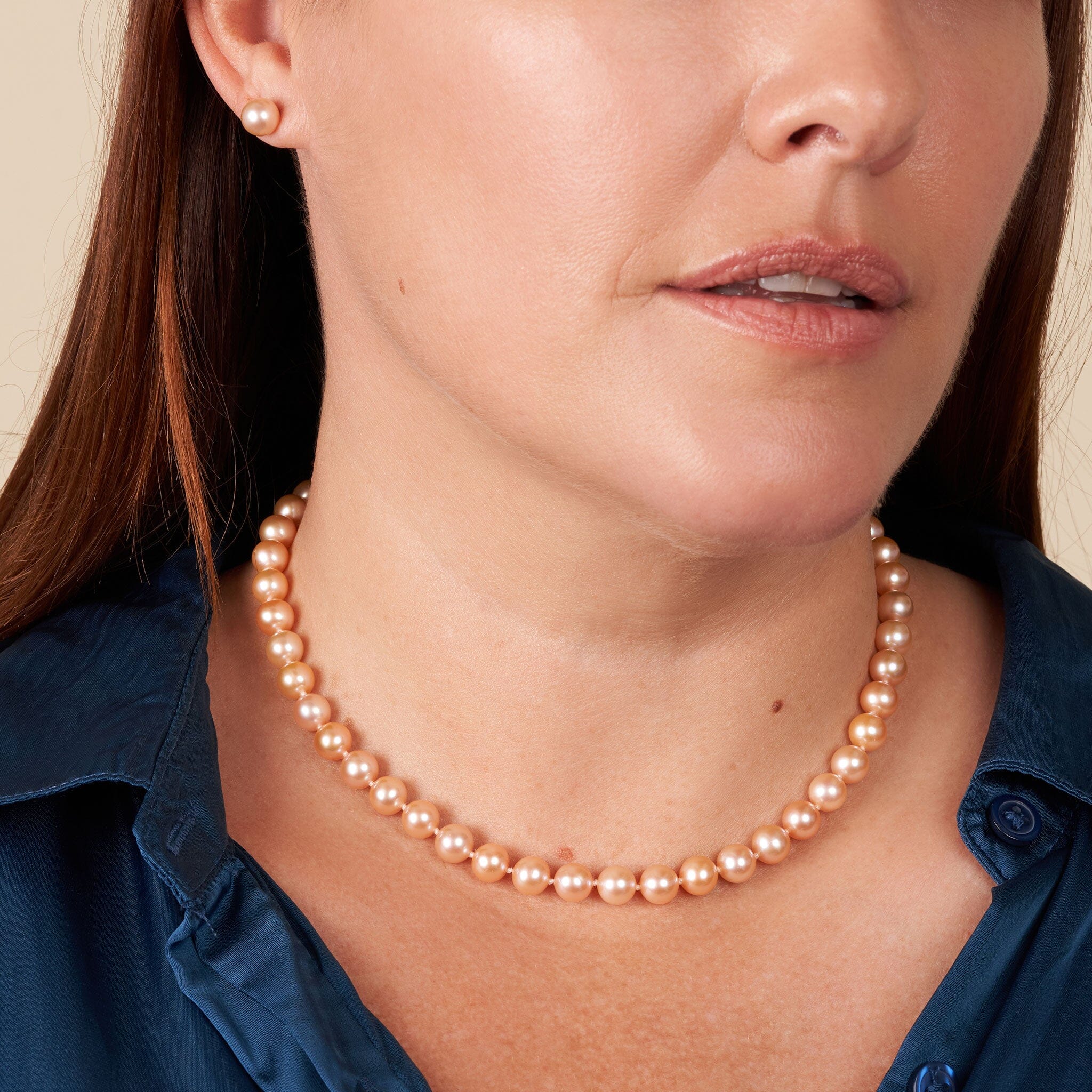 Peach pearl necklace discount