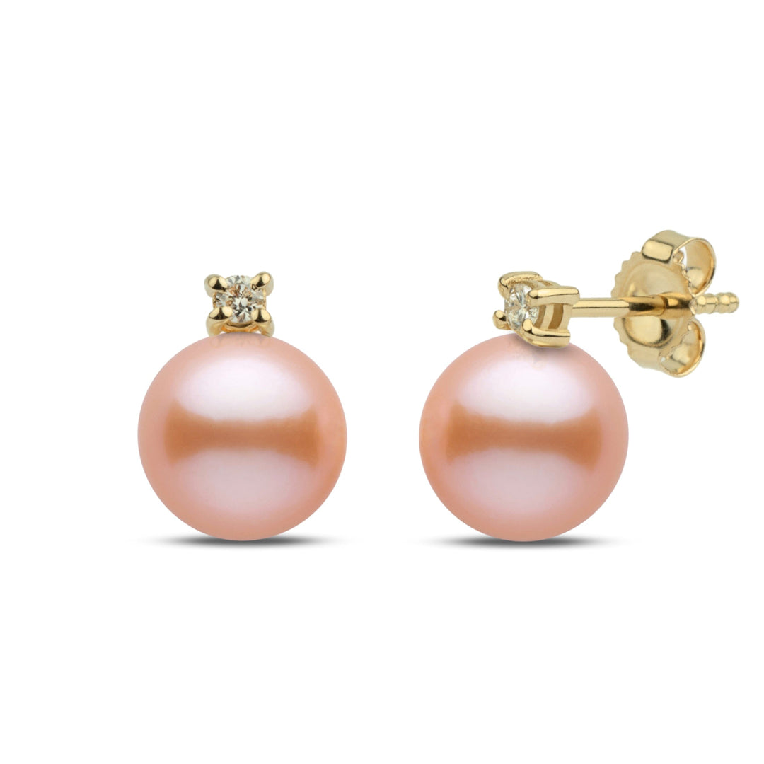 7.5-8.0 mm Pink Freshadama Pearl Starlight Earrings in Yellow Gold