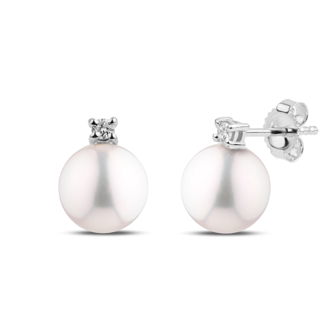 7.5-8.0 mm White Freshadama Pearl & Diamond Earrings-Starlight Collection White Gold