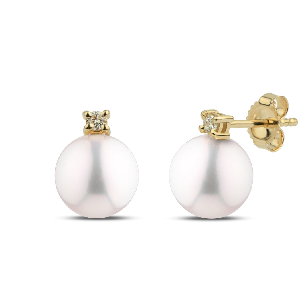 7.5-8.0 mm White Freshadama Pearl & Diamond Earrings-Starlight Collection Yellow Gold