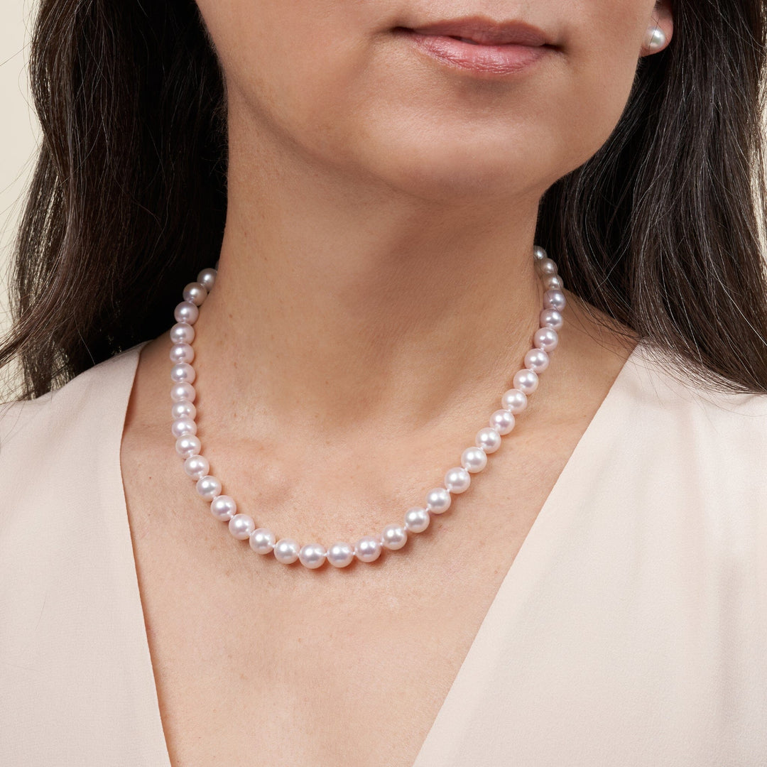 7.5-8.0 mm 18 inch AAA White Akoya Pearl Necklace on model