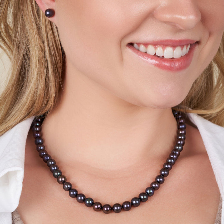 7.5-8.0 mm 18 Inch AAA Black Freshwater Pearl Necklace
