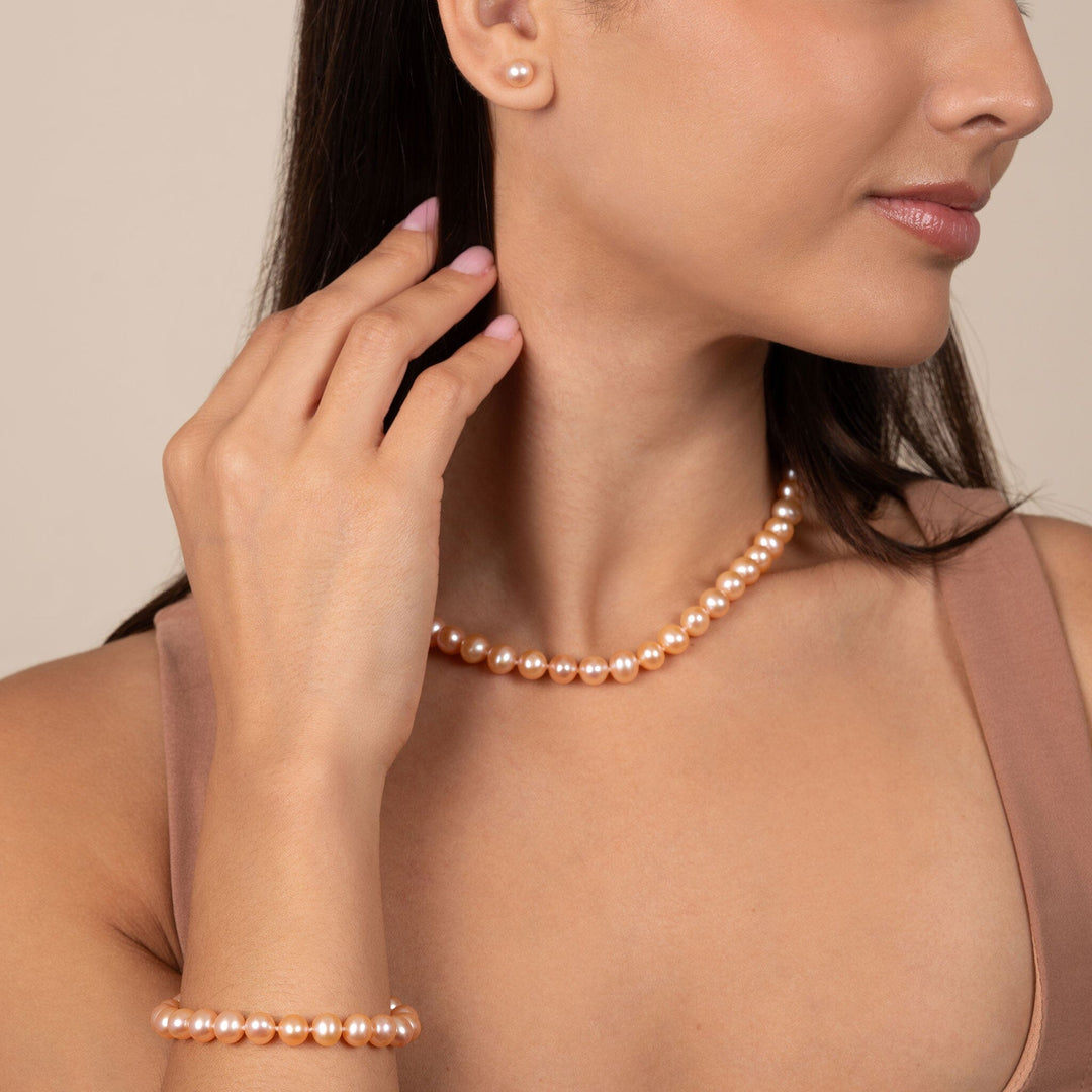 16 Inch 3 Piece Set of 7.5-8.0 mm AA+ Pink Freshwater Pearls