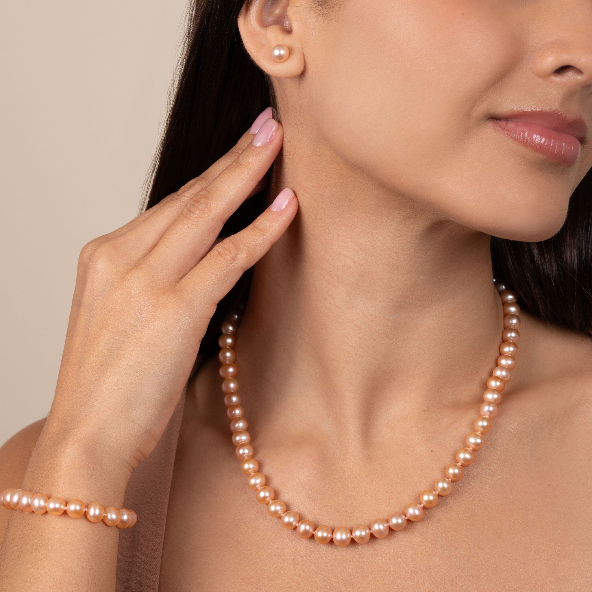 3-Piece Set of 7.5-8.0 mm AA+ Pink Freshwater Pearls – Pearl Paradise
