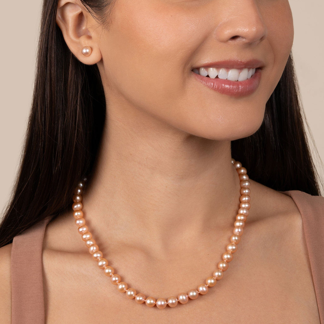 7.5-8.0 mm 18 Inch AA+ Pink to Peach Freshwater Pearl Necklace