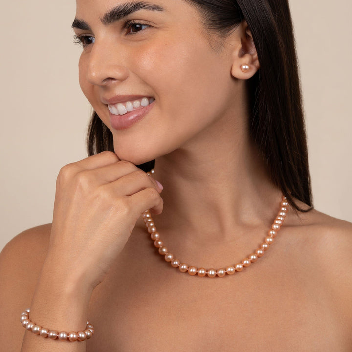 18 Inch 3 Piece Set of 7.5-8.0 mm AAA Pink Freshwater Pearls