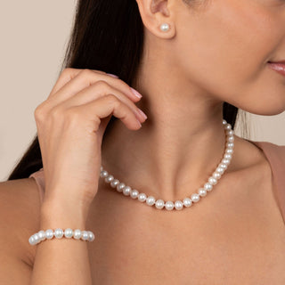 3-Piece Set of 7.5-8.0 mm AA+ White Freshwater Pearls
