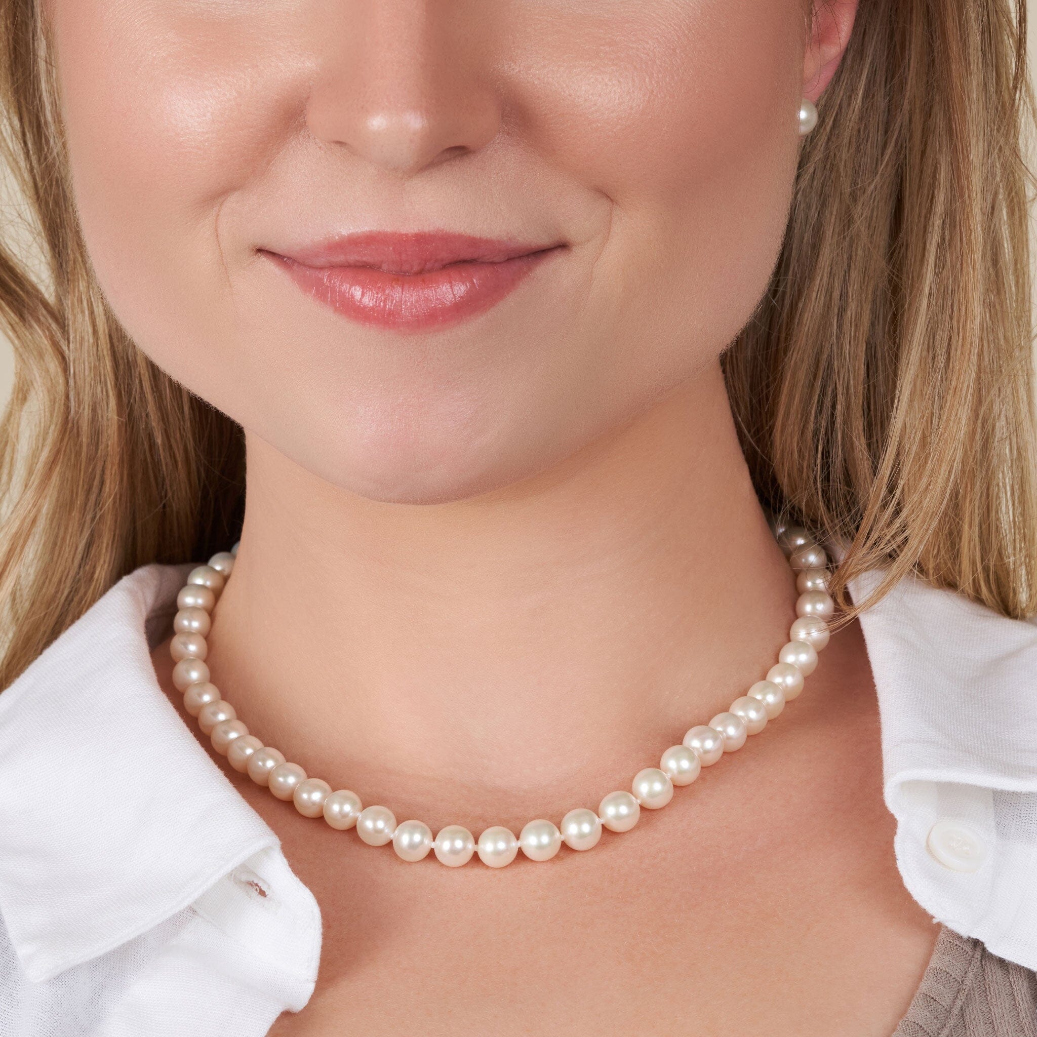 7.5-8.0 mm 16 inch AAA White Freshwater Pearl Necklace 14K White Gold Filigree by Pearl Paradise