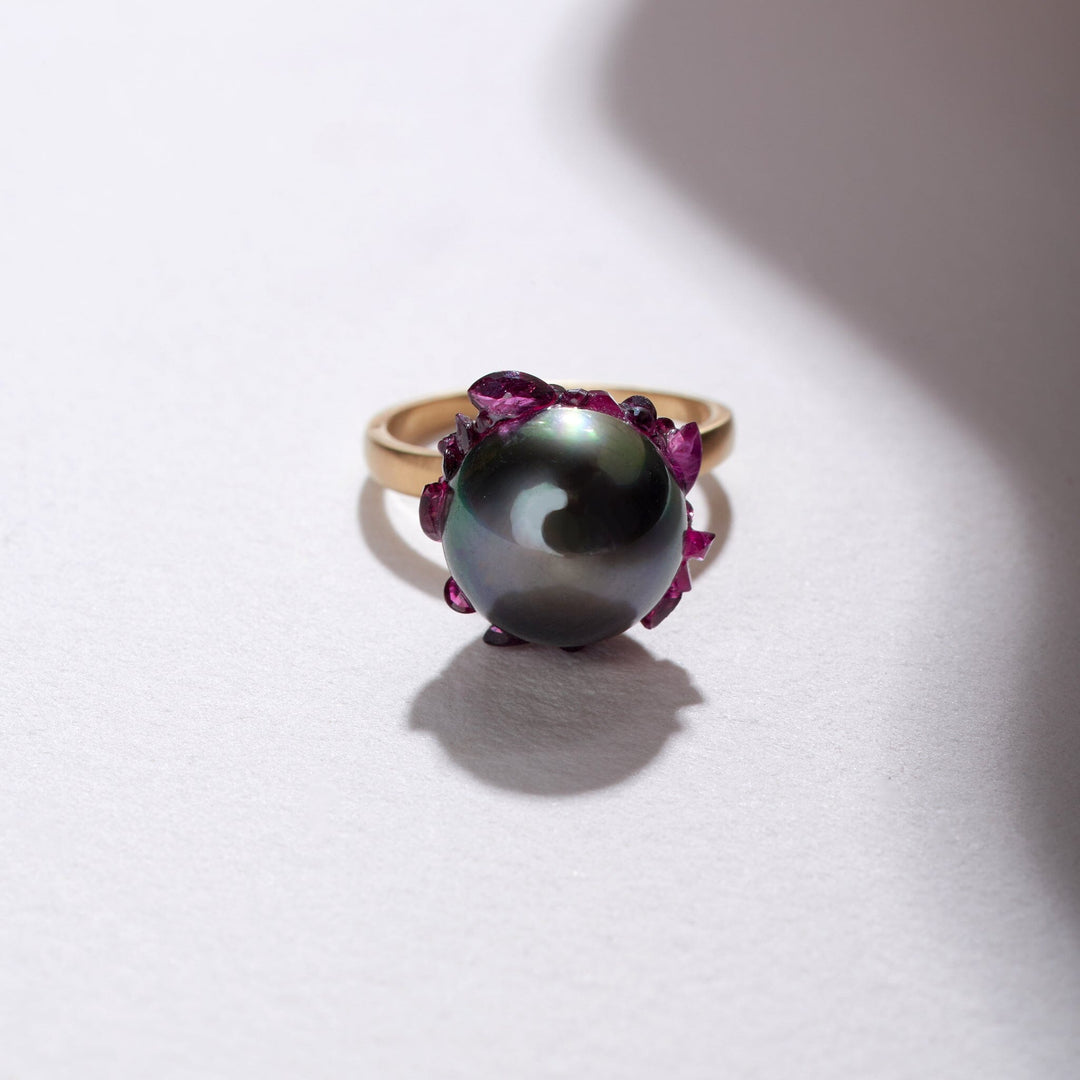 Tahitian Pearl Spiral Ring with Ruby