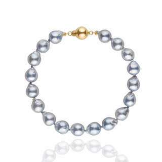 7.5-8.0 mm Silver Blue Akoya Baroque Pearl Bracelet with a yellow gold clasp