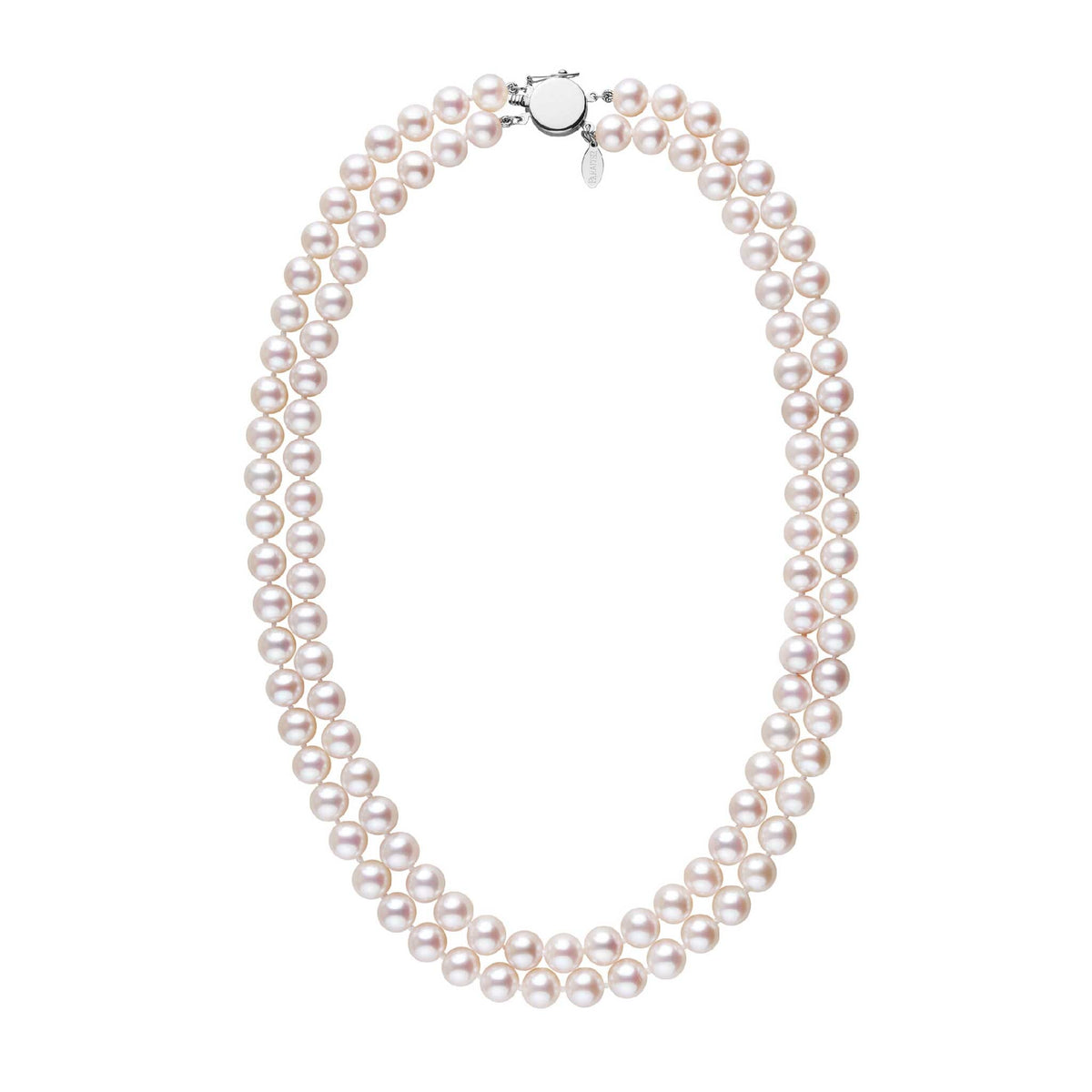 7.5-8.0 mm White Freshadama Freshwater Pearl Double Strand Circle Clasp Necklace White Gold