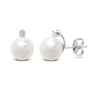 Starlight Collection 8.0-8.5 mm AAA Akoya Pearl and Diamond Earrings