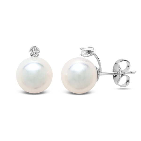 Starlight Collection 8.0-8.5 mm AAA Akoya Pearl and Diamond Earrings