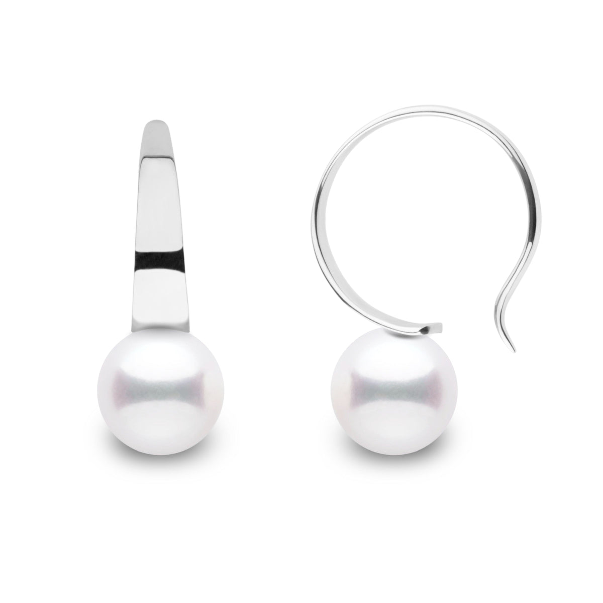Large Crescent Collection White Akoya 8.0-8.5 mm Pearl Hoop Earrings featuring lustrous white akoya pearls set on polished 14K white gold hoops for an elegant and timeless look.