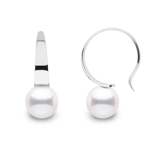 Large Crescent Collection White Akoya 8.0-8.5 mm Pearl Hoop Earrings featuring lustrous white akoya pearls set on polished 14K white gold hoops for an elegant and timeless look.