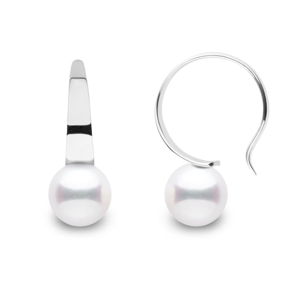 Large Crescent Collection White Akoya 8.0-8.5 mm Pearl Hoop Earrings featuring lustrous white akoya pearls set on polished 14K white gold hoops for an elegant and timeless look.