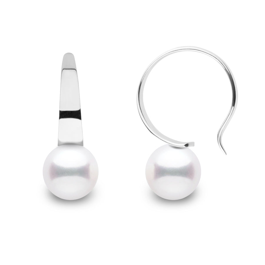 Large Crescent Collection White Akoya 8.0-8.5 mm Pearl Hoop Earrings featuring lustrous white akoya pearls set on polished 14K white gold hoops for an elegant and timeless look.