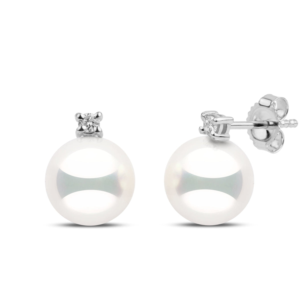 8.0-8.5 mm Natural White Hanadama Pearl & Diamond Starlight Earrings in White Gold