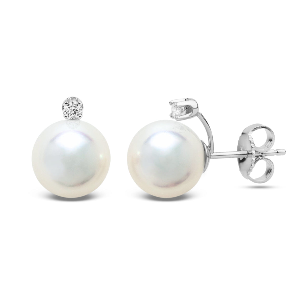 Starlight Collection 8.0-8.5 mm Natural White Hanadama Pearl and Diamond Stud Earrings