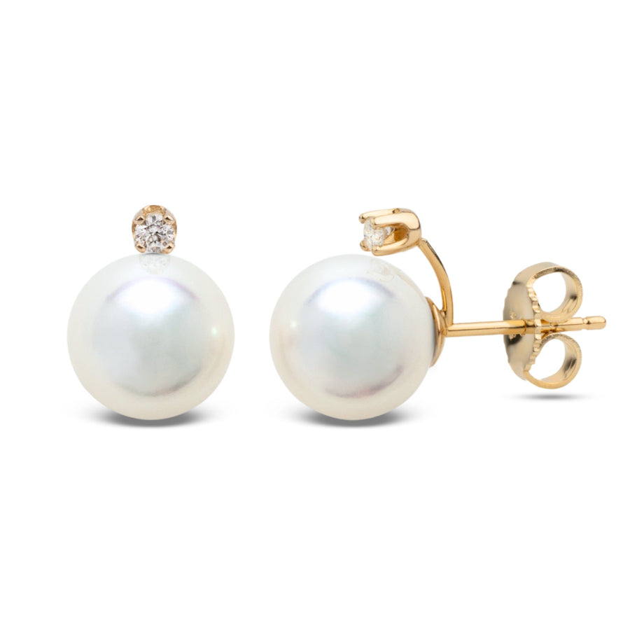Starlight Collection 8.0-8.5 mm Natural White Hanadama Pearl and Diamond Stud Earrings