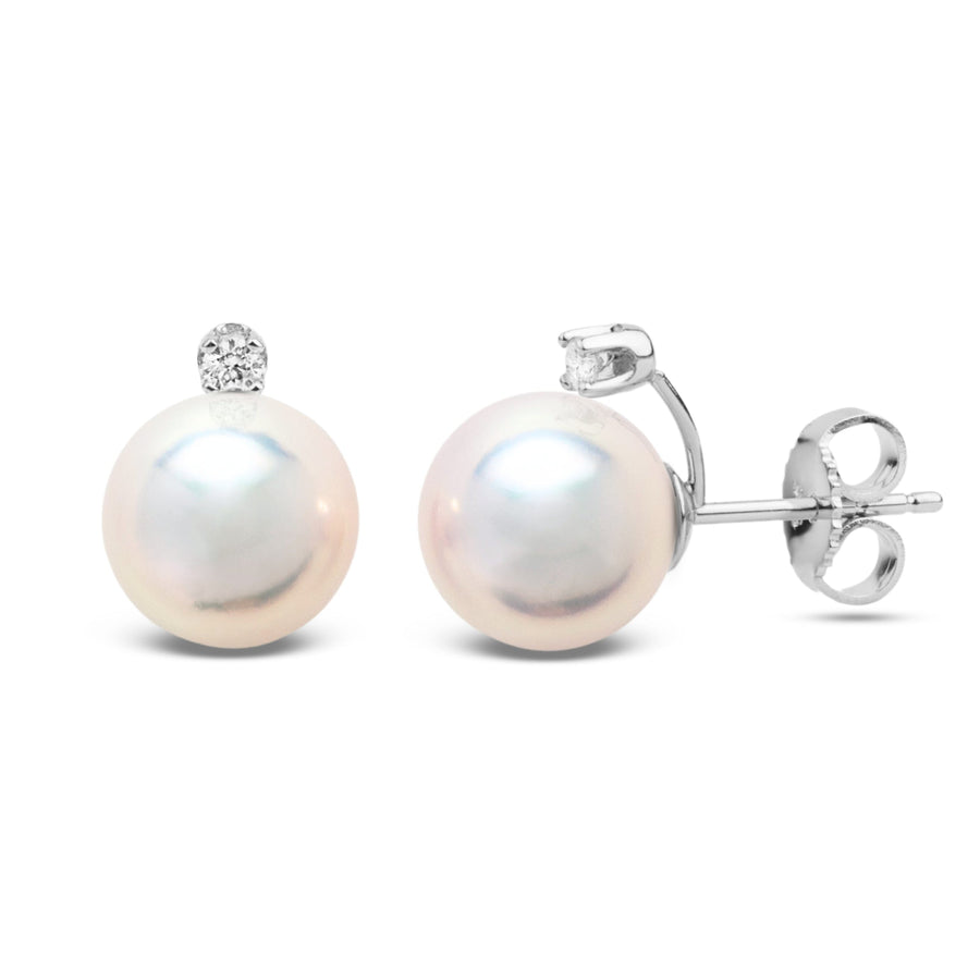 Starlight Collection 8.0-8.5 mm White Hanadama Pearl and Diamond Stud Earrings