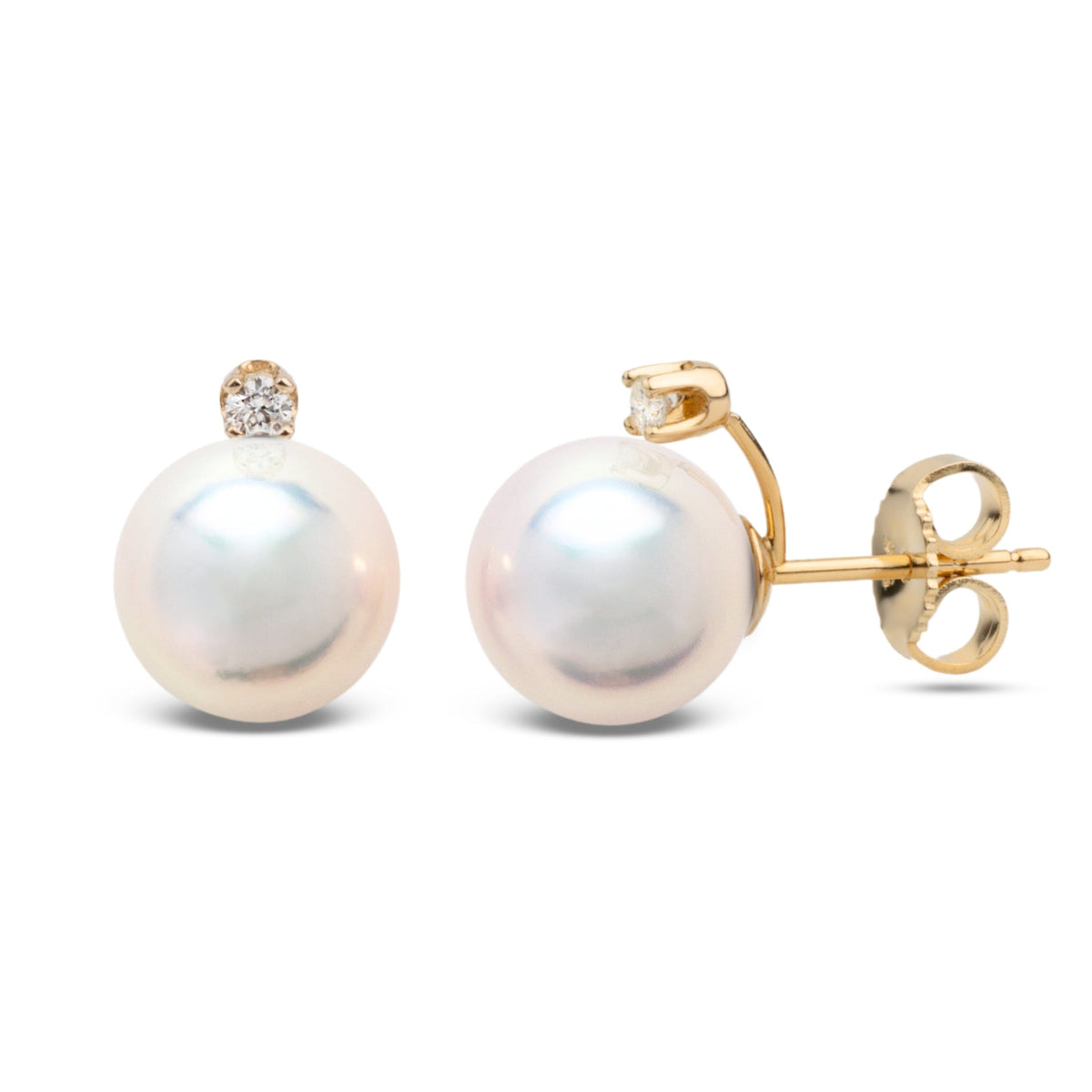 Starlight Collection 8.0-8.5 mm White Hanadama Pearl and Diamond Stud Earrings