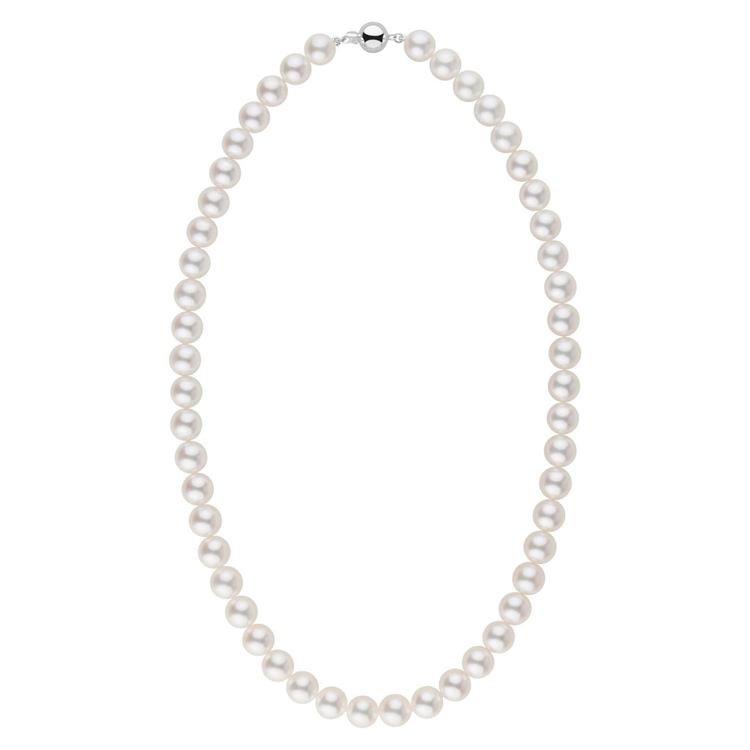8.0-8.5 mm 18 Inch AAA Warm White Silver Tone Akoya Pearl Necklace