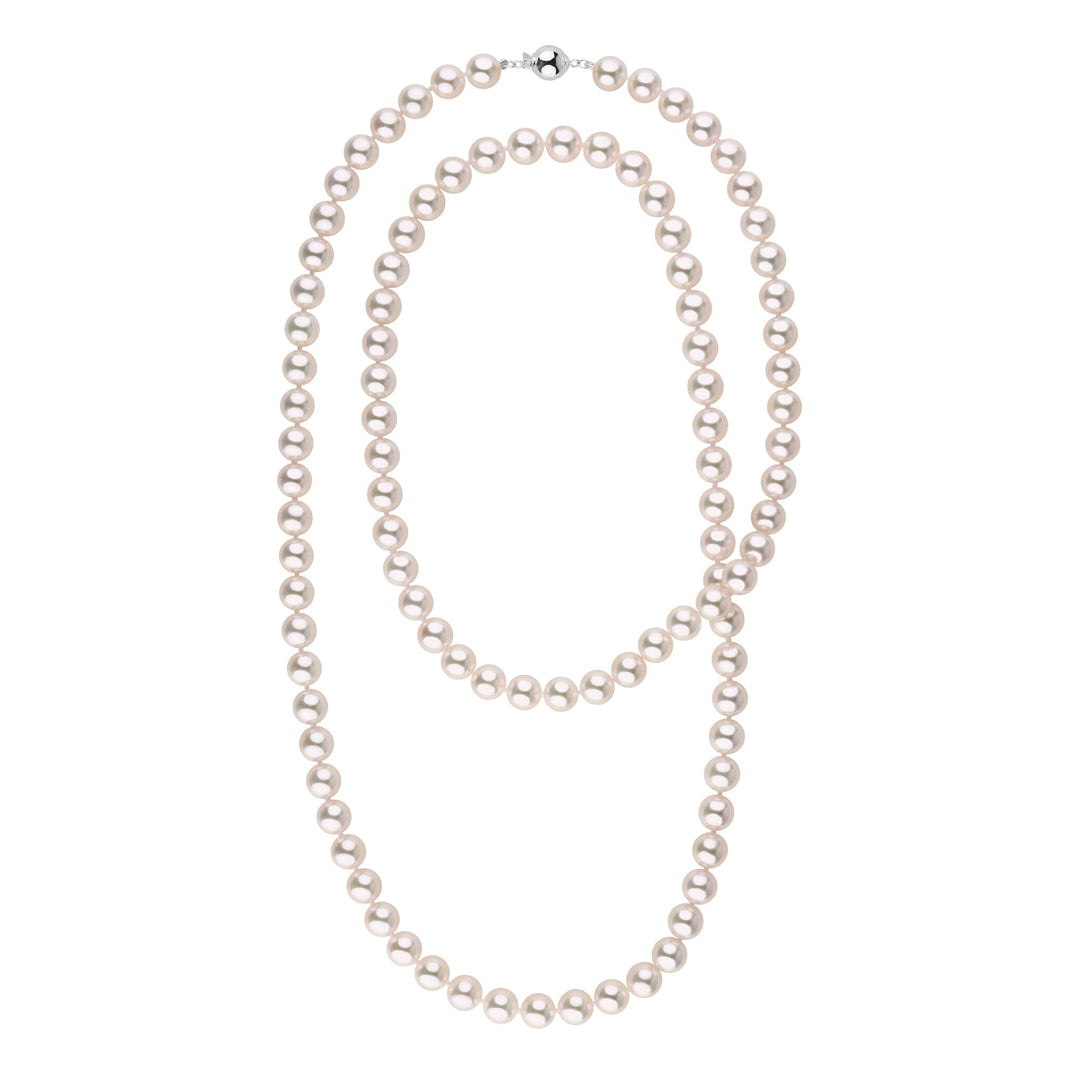 8.0-8.5 mm 35 Inch AAA Blush White Silver Tone Akoya Pearl Necklace