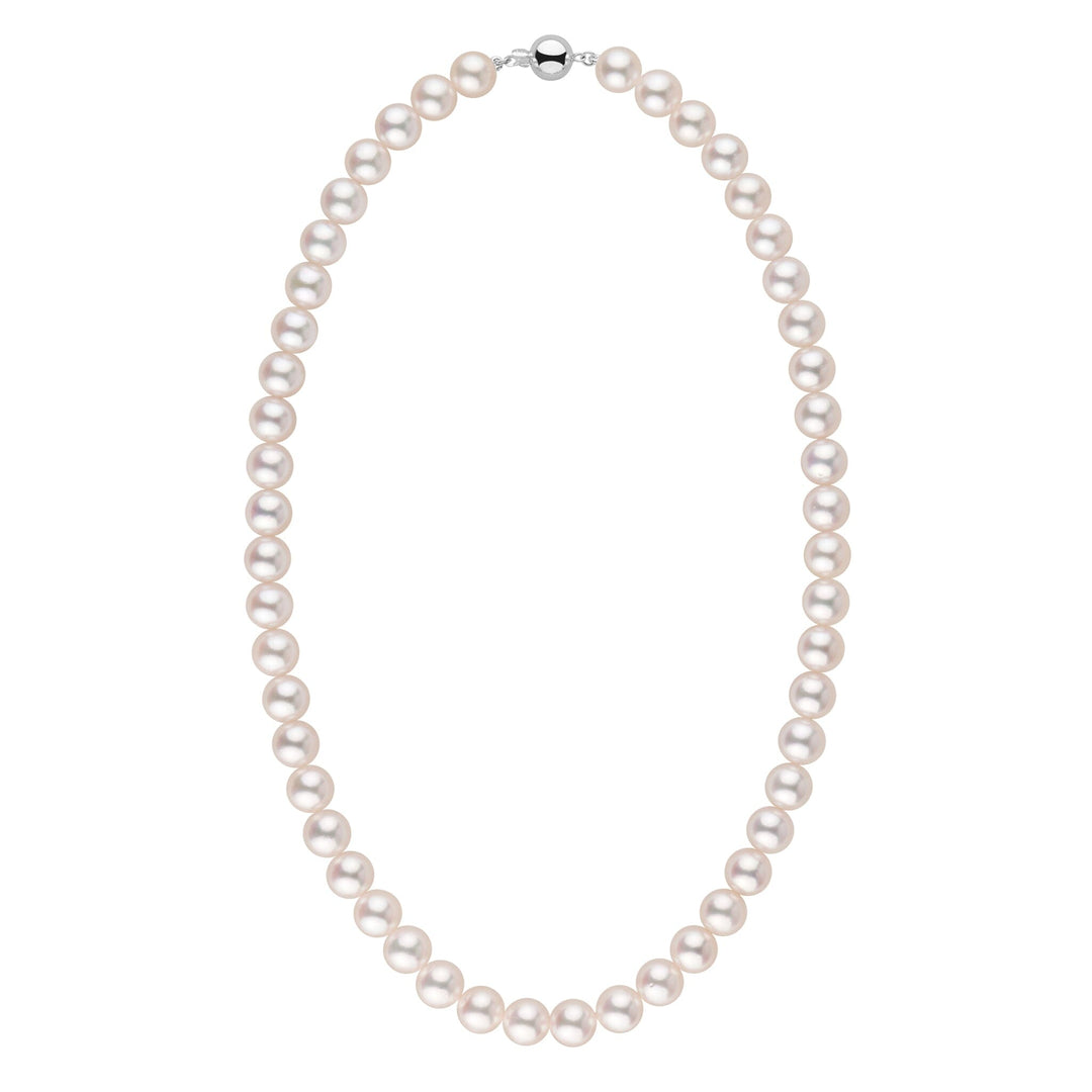 8.0-8.5 mm 18 Inch AAA Blush White Silver Rose Tone Akoya Pearl Necklace