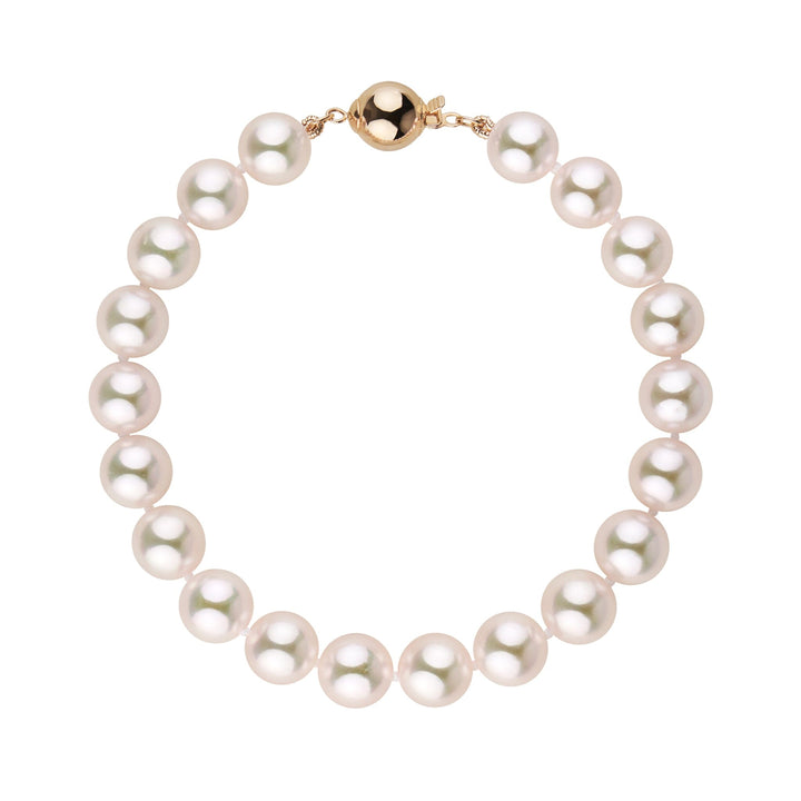8.0-8.5 mm AAA Blush White Silver Tone Akoya Pearl Bracelet
