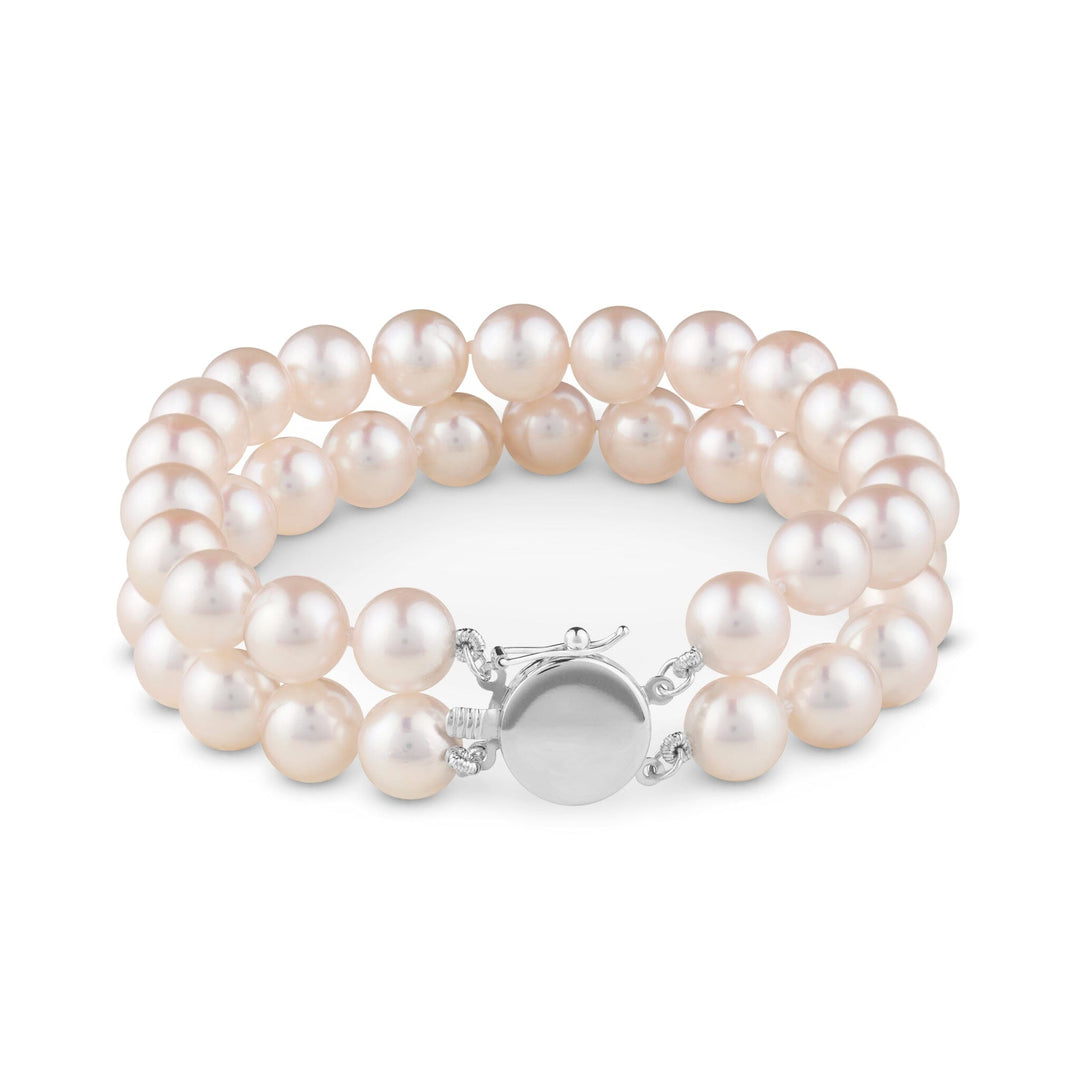 8.0-8.5 mm AAA Bright White Rose Tone Akoya Pearl Double Strand Bracelet