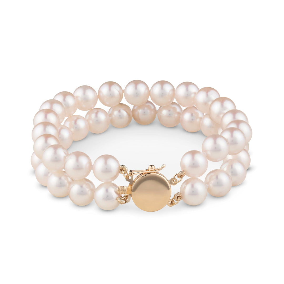 8.0-8.5 mm AAA Bright White Rose Tone Akoya Pearl Double Strand Bracelet