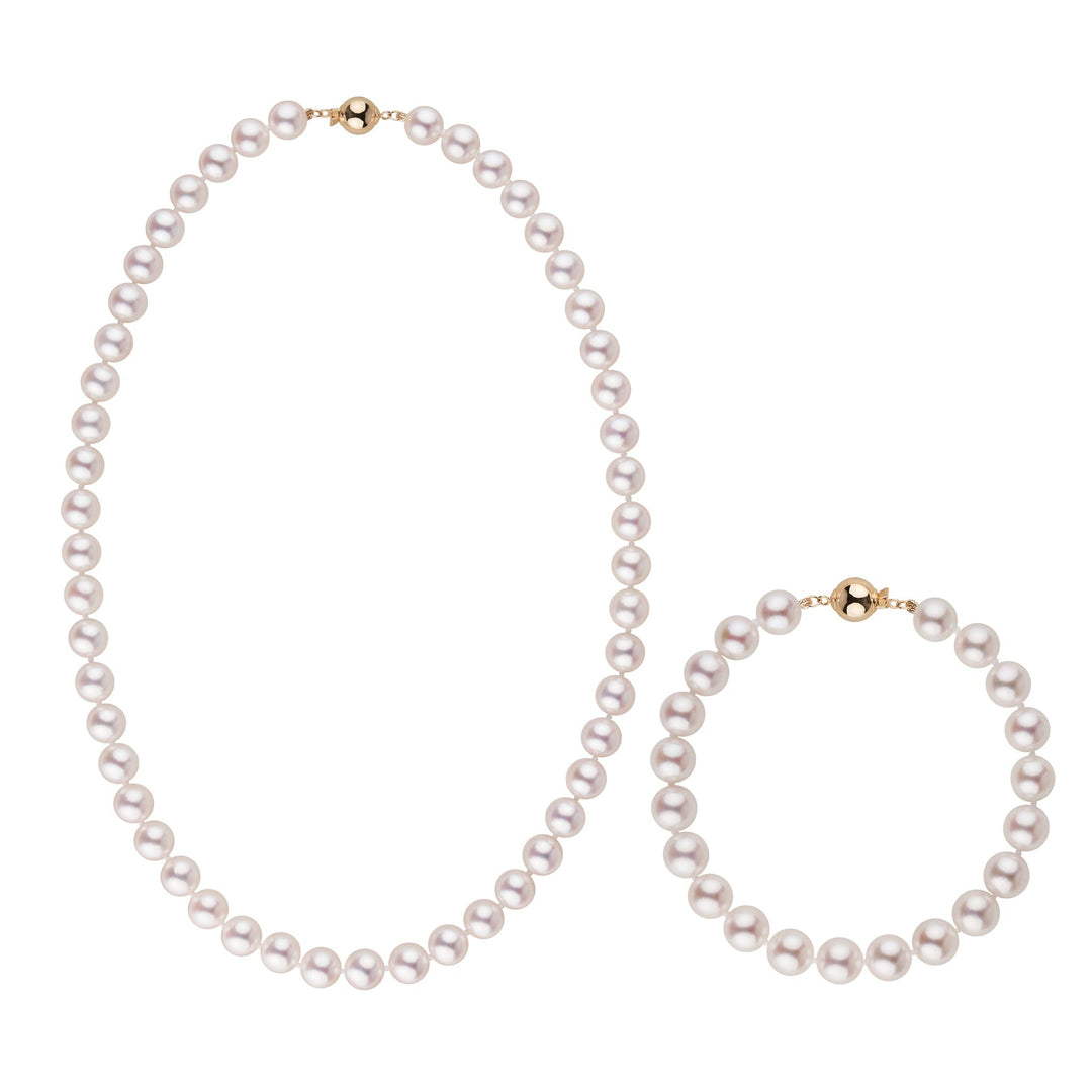 8.0-8.5 mm AAA Bright White Rose Tone Akoya Pearl 16 Inch Necklace & Bracelet Set