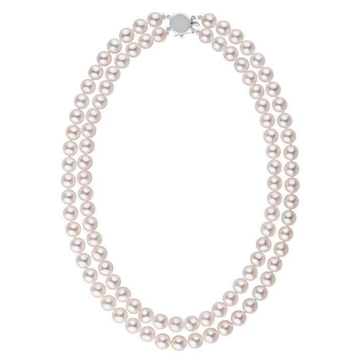 8.0-8.5 mm AAA Bright White Rose Tone Akoya Pearl Double Strand Necklace