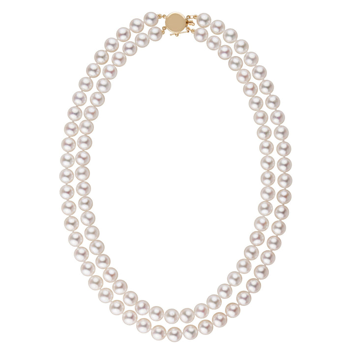 8.0-8.5 mm AAA Bright White Rose Tone Akoya Pearl Double Strand Necklace