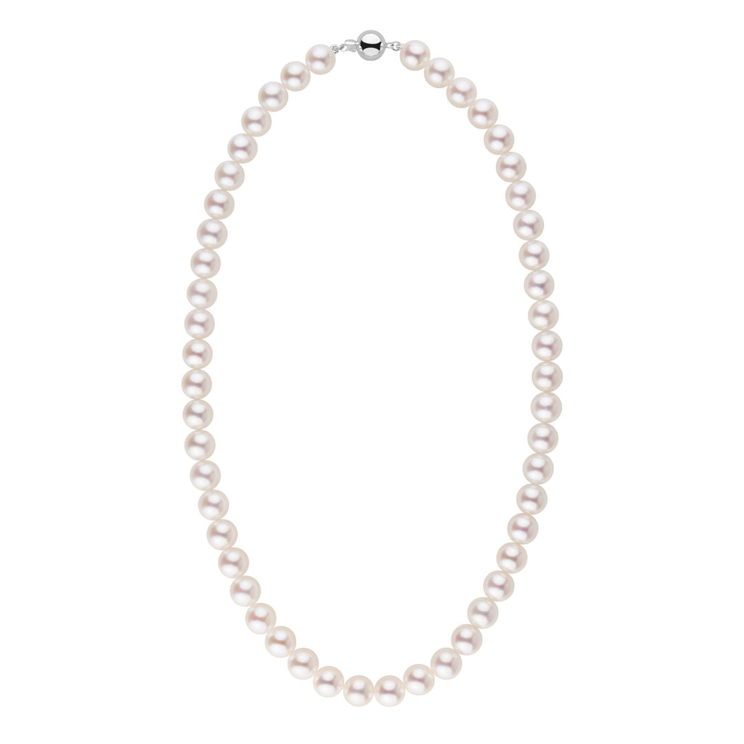 8.0-8.5 mm 18 Inch AAA Bright White Rose Tone Akoya Pearl Necklace